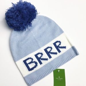 Kate Spade | Blue White “BRRR” Beanie w/ Pom Pom